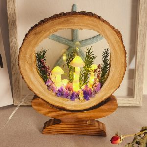 Log Dried Flower Mushroom Lamp