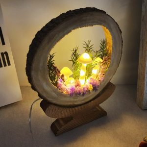 Log Dried Flower Mushroom Lamp