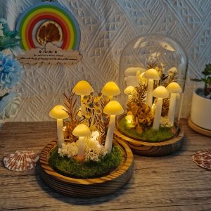 White Dried Flower Mushroom Lamp