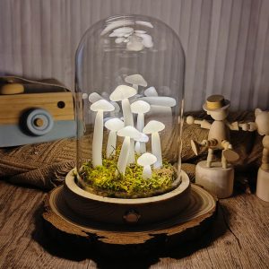 White with Real Moss Mushroom Lamp