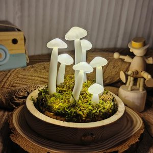 White with Real Moss Mushroom Lamp