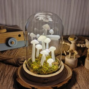 White with Real Moss Mushroom Lamp