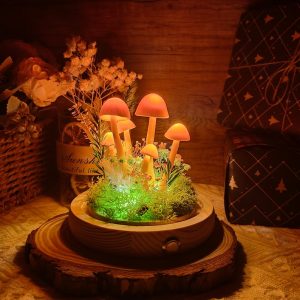 Orange Dried Flower Mushroom Lamp